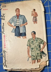 Simplicity Vintage men’s Beach Shirt & Swim Shorts Medium Pattern 3201 - Picture 1 of 2