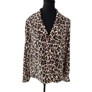 VINCE CAMUTO Leopard Print V Neck Wrap Front Long Sleeve Blouse Office Business - Imagen 1 de 15