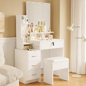 Make Up Schminktisch mit spiegel und hocker Beleuchtung 4 Schublade Frisiertisch - Bild 1 von 14