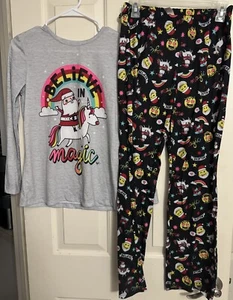 Justice Pjs Christmas Santa Unicorn Pajamas Girls Size 14/16 - Picture 1 of 4