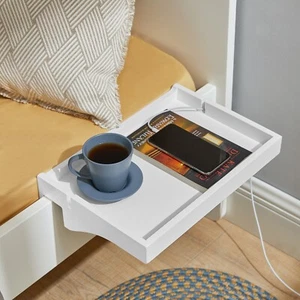 SoBuy Bettablage mit Kabelführung Nachttisch Regal für Mobiltelefon NKD01-W - Bild 1 von 3