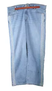 Ann Taylor Womens Size 10 Straight Crop Jeans Blue Embroidery Whiskering Cotton - Picture 1 of 7