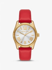 MICHAEL KORS MK4747 LEXINGTON WHITE DIAL RED LEATHER STRAP WOMENS WATCH - Picture 1 of 4
