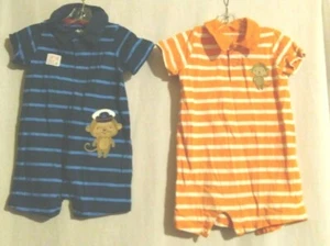 3-6month Carter Boy Orange Monkey & Blue Monkey Short Sleeve Romper 2pk lot - Imagen 1 de 6
