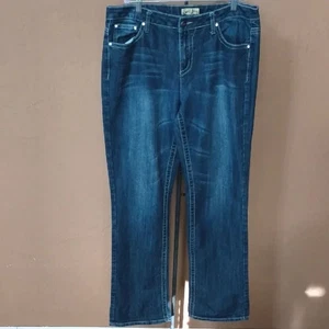 Pantalones de mezclilla para mujer Earl azul oscuro pierna recta talla 12 bolsillos adornados - Imagen 1 de 7