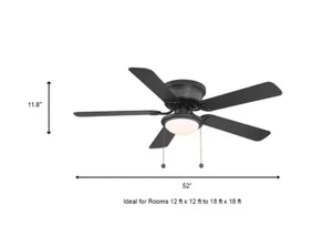 Hampton Bay Hugger 52" LED Ceiling Fan Black Indoor Light Kit Flush Mount 🔷 - Picture 1 of 5
