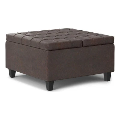Pemberly Row Square Vegan Faux Leather Storage Ottoman in Brown - Image 1 of 4