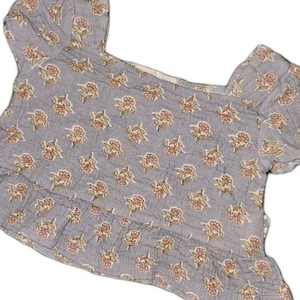 Rabbit Bear Organic Cotton Baby Girl Top 12M Blue Floral Ruffle Flutter Sleeve - Picture 1 of 9