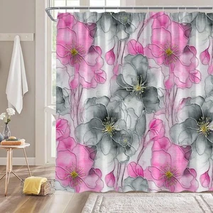 Watercolor Floral Shower Curtain Ink Flower Modern Abstract Ombre Blossom Aes... - Picture 1 of 6