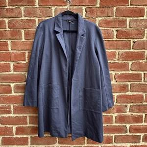 Eileen Fisher $248 Cotton Blend Ponte Long Pocket Blazer Jacket Ocean Blue PM - Picture 1 of 11