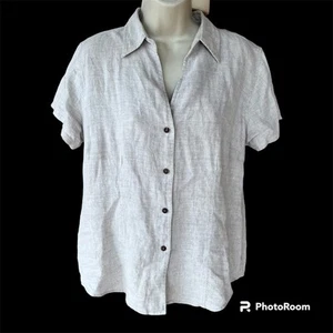 Chico's Short Sleeve Button Front V Neck Collared Linen Top Womens M/8 Chicos 1 - Picture 1 of 9