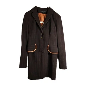 Larry Levine Rock Anzug Damen 8 Blazer gefüttert schokobraun orange Nadelstreifen - Bild 1 von 13
