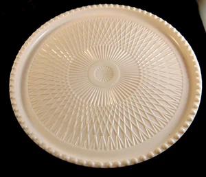 MCM Footed Cake Plate Jeannette Shell Pink Milk Glass Made In USA 1957 Rare - Picture 1 of 7