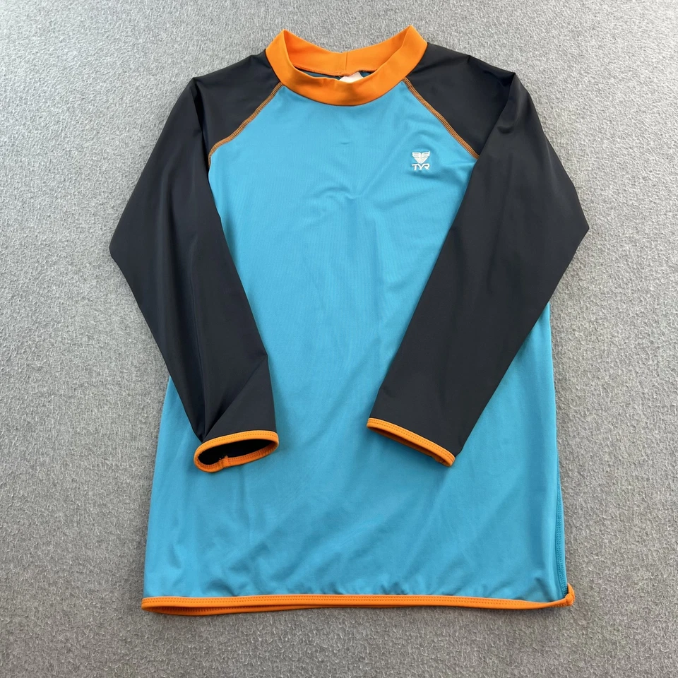 TYR Long Sleeve Swim Shirt Rash Guard XL 16/18 Blue Black Orange Youth Sun UPF - Image 1 of 4