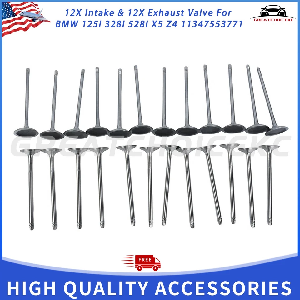 Fit for BMW 125i 328i 528i X5 Z4 12x Intake & 12x Exhaust Valve Kit 11347553771 - Image 1 of 4