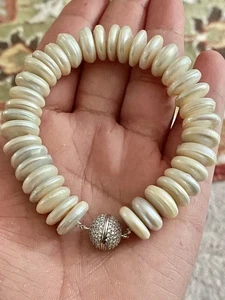 Natural 11-12mm South Sea White Coin Real Pearl Bracelet Bangle 7.5-8" magnetic - Picture 1 of 5