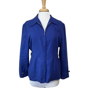 International Scene Womens 10 Linen Zip Blazer Jacket Royal Blue Russia - Picture 1 of 8