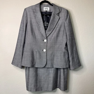 Kasper Mujer Blazer Falda Traje Tweed Poliéster Viscosa Talla 16 Gris Lápiz Foto 1 de 4