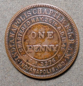 C965 Indianápolis, Indianápolis Capítulo No. 5 R.A.M., un centavo. Cobre, 3 - Imagen 1 de 2