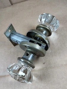 Vintage 12 Punkt Kristall Türklinken mit Spindel Messing Planscheiben - Bild 1 von 6