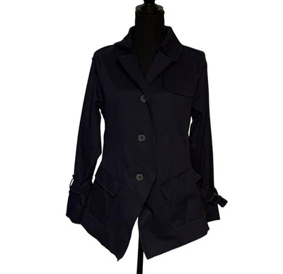 Simply Vera Vera Wang Navy Trench Style Jacket Sz S Buckle Cuffs  - Image 1 of 4