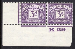 1924 3d DULL VIOLET KGV WMK MOUNTED MINT CONTROL (K29) PAIR. SG D14 - Imagen 1 de 1