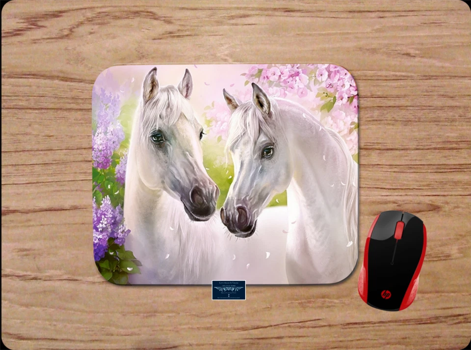 WHITE HORSES PURPLE FLOWERS STUNNING ART CUSTOM MOUSE PAD DESK MAT OFFICE GIFT - Image 1 of 1
