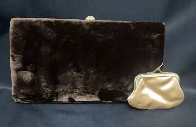 Cartera de terciopelo vintage adjunta monedero y cierre de estrás de color Foto 1 de 4