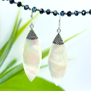 2" Long Mother of Pearl Shell 925 Sterling Silver Handmade Earring NEW DESIGN! - Picture 1 of 5