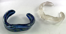 Lot Of 2: Bracelets, Solid Glass Cuffs, Blue Marbled & Clear