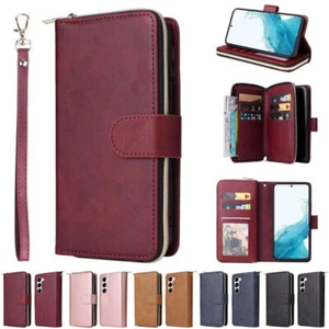 Leather Zipper Card Wallet Phone Case For Samsung S25 S24 S23 S22 S21 S20 S10 S9 - Picture 1 of 56