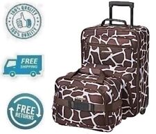New Giraffee Brown Luggage 2pc Set Rolling Wheeled Upright Case Carry On Bag