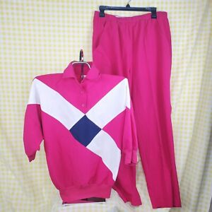 VTG 80s Cortiva Pink 2pc Set Lightweight Windbreaker High Waist Pants Medium EUC