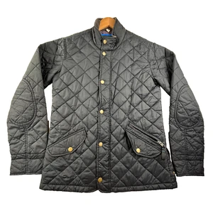 Boden London Quilted Jacket Womens Small Black Full Zip Snap Elbow Patch 118027 - Picture 1 of 13