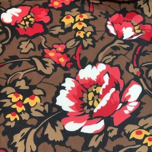 6 Yds Fall Floral Print Crepe Chiffon Fabric 58” Wide Red Peony Brown Leaf - Picture 1 of 5