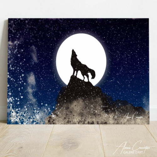 Wall Art Wolf Moon Canvas Framed Poster Home Decor Animal Print Painting Frame