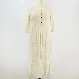 April Cornell Dress Medium Cream Cotton Maxi Lace Cottagecore Romantic Sheer Y2K - Picture 1 of 11