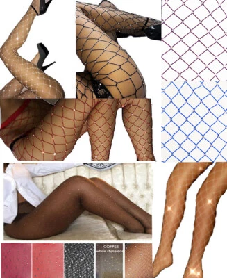 Sparkly Diamante Embellished Rhinestone Crystal Glitter Diamond Fishnet Tights  - Image 1 of 2