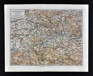 1900 Meyers Map Austria Enns Linz Hallein Wels Steyr Passau Ischl Danube River - Picture 1 of 2