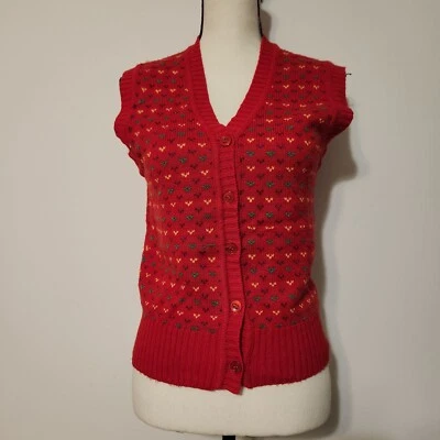 Suéter Chaleco Top Rojo Tejido Western Connection Of California Años 70 Talla S/M Foto 1 de 4