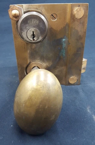 Brass Ship Rim Lock with Oval Knob and "Gunners Pantry" Key Cover