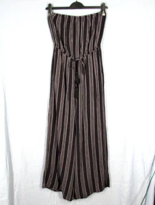 ELAN Black Challis w/Gray Embroidered Stripes STRAPLESS Wide Leg JUMPSUIT Sz S - Picture 1 of 6
