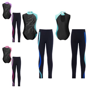 Kids Girls Outfit With Pants Dancewear Performance Set Yoga Elastic Waistband - Picture 1 of 48