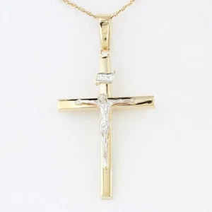 14K Two-tone Gold Jesus INRI Crucifix Pendant Latin Cross Catholic Jewelry - Picture 1 of 6