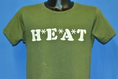 vtg 80s H*E*A*T MASH SPOOF LOGO M*A*S*H GREEN WHITE OLIVE DRAB t-shirt SMALL S - Image 1 of 3