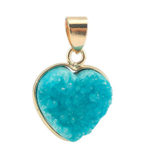 Ocean Blue Heart  Druzy Drusy Agate Geode Yellow Gold Plated Necklace Pendants