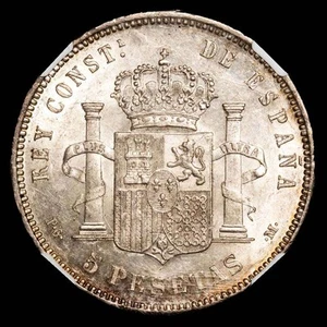 Alfonso XIII 5 Pesetas 1892*18-92* Madrid PG-M CAL-100 AU58 - Picture 1 of 3