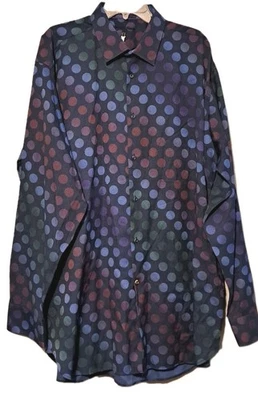 Visconti Black Mens Shirt 2XLT Navy Multicolored Circles Button Up Retro Hippie  - Image 1 of 4