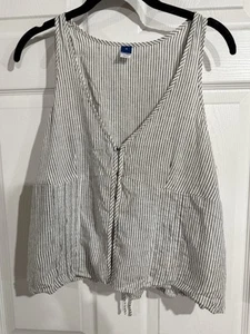 Womens NWT Old Navy Linen Stripe Vest Size Medium Lace Up Back. - Picture 1 of 5