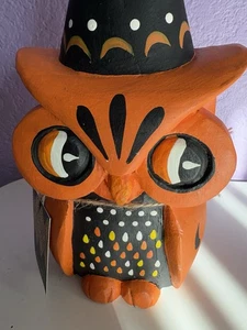Búho Halloween Decorativo Madera Naranja Negro - Imagen 1 de 4